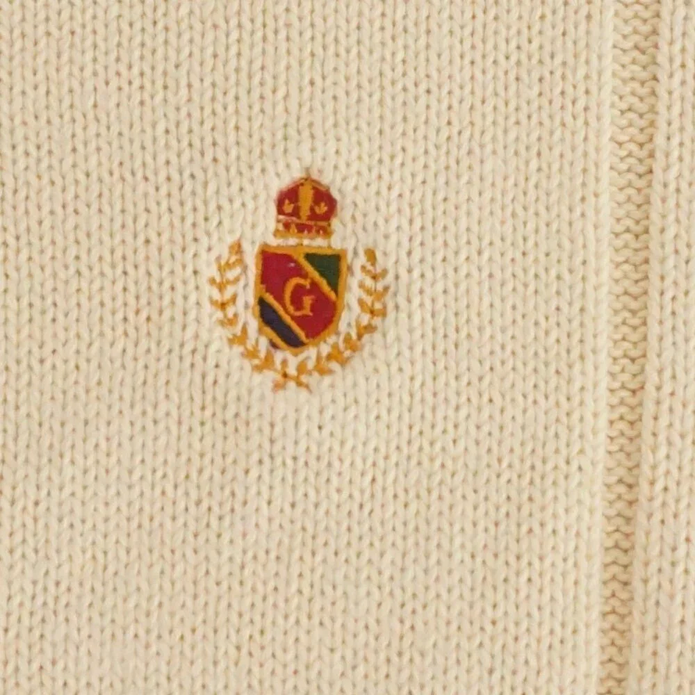 Gant Cream Cotton Ribbed Knit Sweater Green Trim Preppy Collegiate Old Money L - Picture 8 of 9